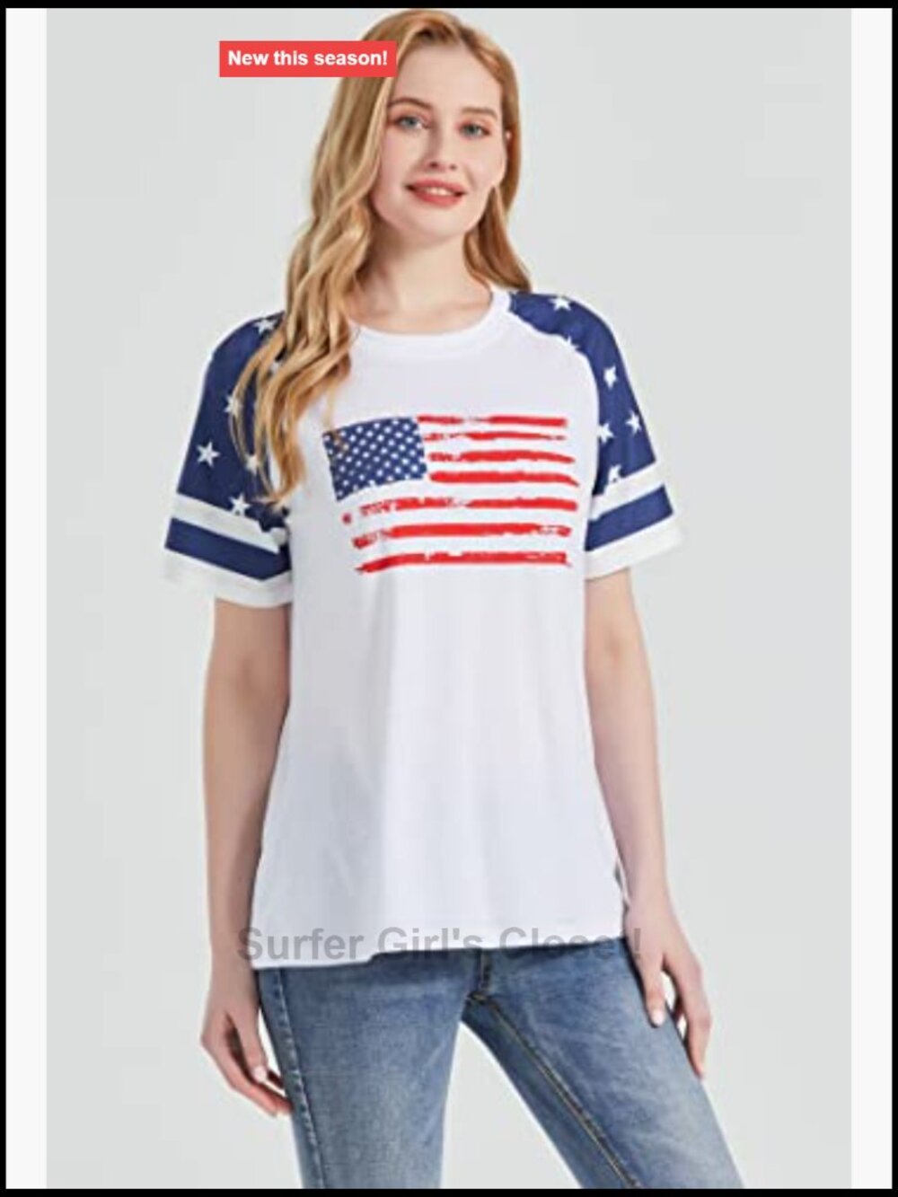 Patriotic T Shirt Women 4th of July American Flag Graphic Tee Raglan Short - Picture 4 of 7